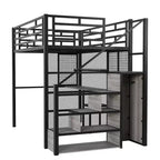 Letto a soppalco full size con scrivania, armadio e scala contenitore