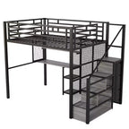 Letto a soppalco full size con scrivania, armadio e scala contenitore