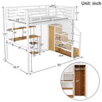 Letto a soppalco full size con scrivania, armadio e scala contenitore