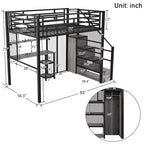 Letto a soppalco full size con scrivania, armadio e scala contenitore