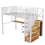 Letto a soppalco full size con scrivania, armadio e scala contenitore