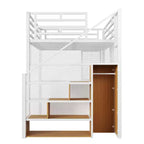Letto a soppalco full size con scrivania, armadio e scala contenitore