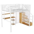 Letto a soppalco full size con scrivania, armadio e scala contenitore