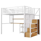 Letto a soppalco full size con scrivania, armadio e scala contenitore