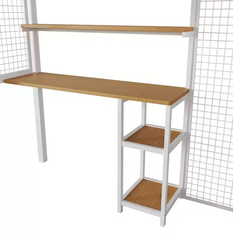 Letto a soppalco full size con scrivania, armadio e scala contenitore