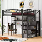 Letto a soppalco full size con scrivania, armadio e scala contenitore