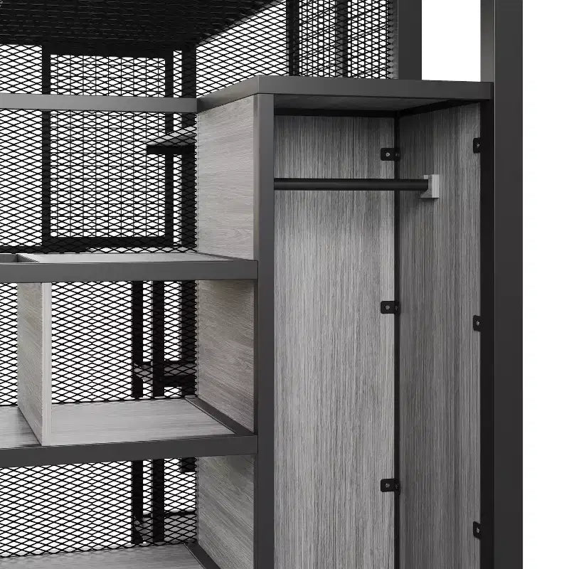 Letto a soppalco full size con scrivania, armadio e scala contenitore