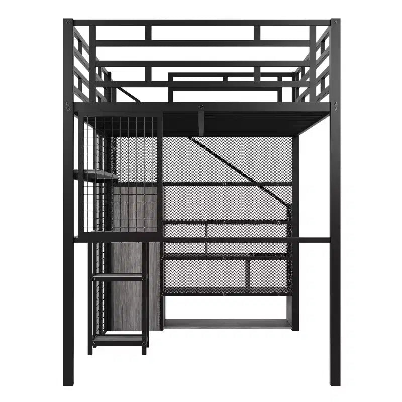 Letto a soppalco full size con scrivania, armadio e scala contenitore