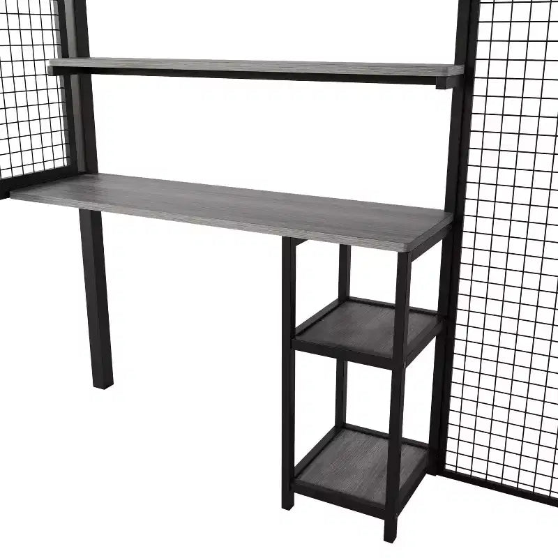 Letto a soppalco full size con scrivania, armadio e scala contenitore