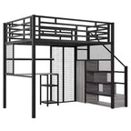 Letto a soppalco full size con scrivania, armadio e scala contenitore