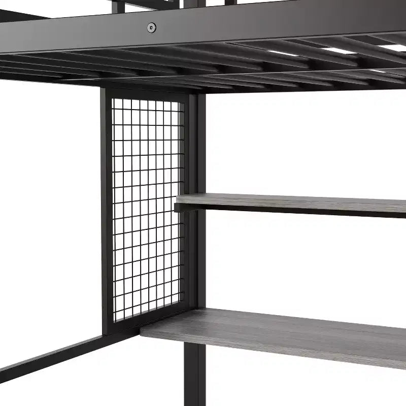 Letto a soppalco full size con scrivania, armadio e scala contenitore