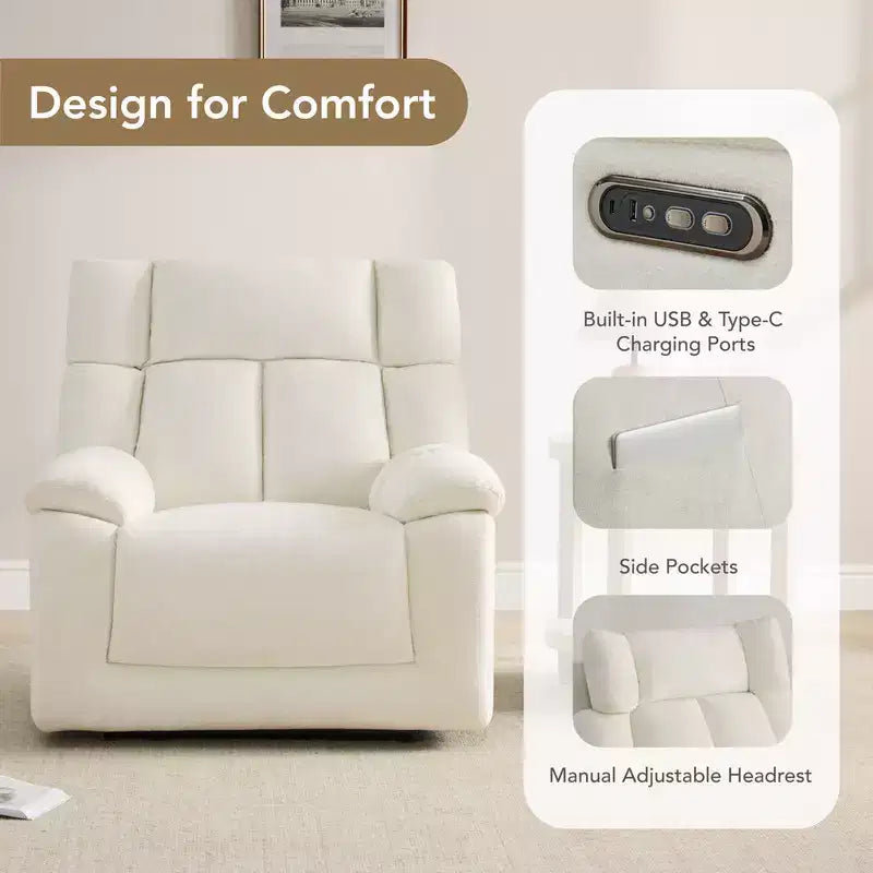 Poltrona Reclinabile Motorizzata per Asilo Nido con Funzione Power Lay Flat, Altoparlanti Bluetooth e Supporto Lombare
