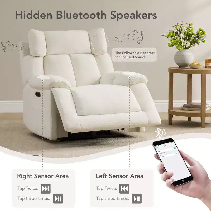 Poltrona Reclinabile Motorizzata per Asilo Nido con Funzione Power Lay Flat, Altoparlanti Bluetooth e Supporto Lombare