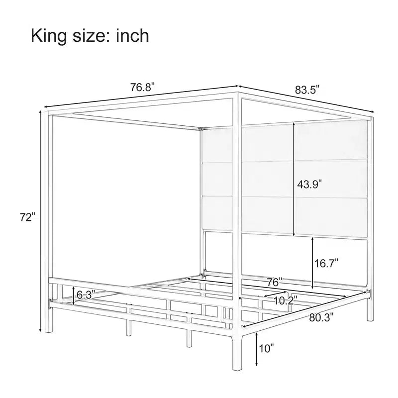 Letto a baldacchino moderno king size con testiera alta in lino imbottita