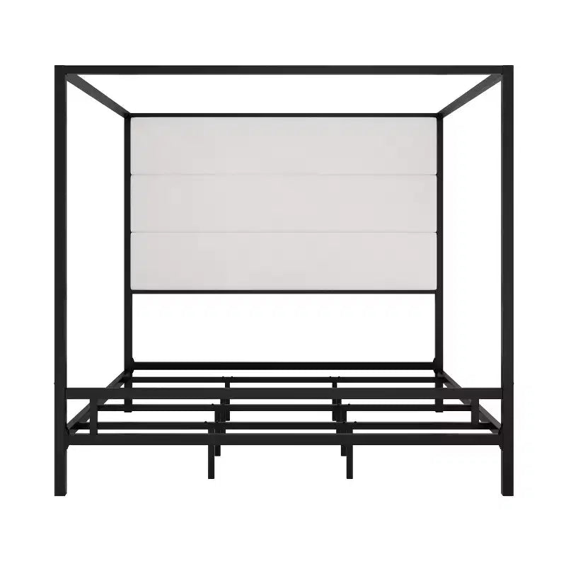 Letto a baldacchino moderno king size con testiera alta in lino imbottita