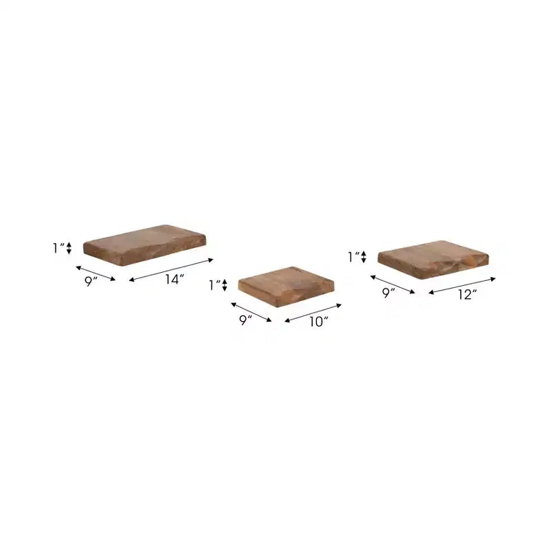Mensole Flottanti - Mensole a Muro in Legno Massello di Mango, Set da 3, per Camera da Letto, Soggiorno, Ufficio