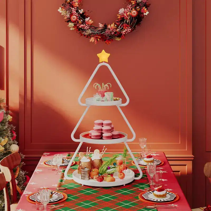 Carrello portaoggetti con ruote per albero di Natale - Scaffale in metallo a 3 ripiani per snack, cupcake e dessert