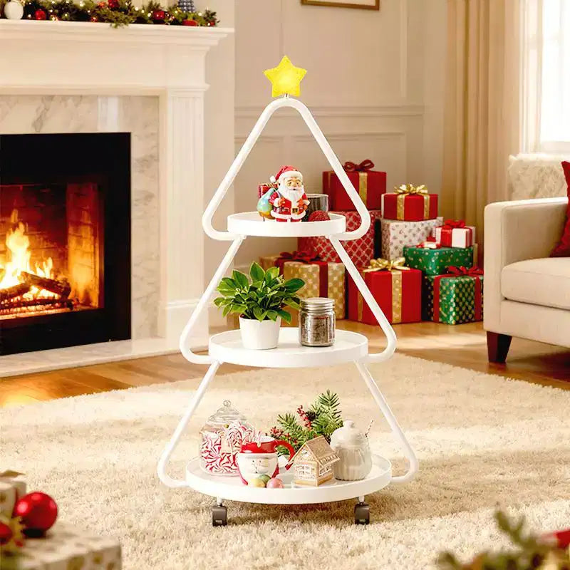 Carrello portaoggetti con ruote per albero di Natale - Scaffale in metallo a 3 ripiani per snack, cupcake e dessert