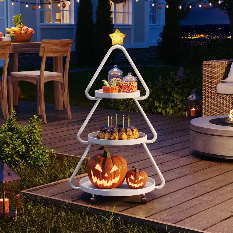 Carrello portaoggetti con ruote per albero di Natale - Scaffale in metallo a 3 ripiani per snack, cupcake e dessert