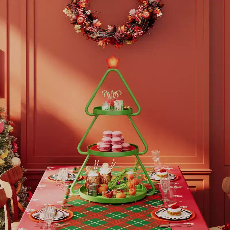 Carrello portaoggetti con ruote per albero di Natale - Scaffale in metallo a 3 ripiani per snack, cupcake e dessert