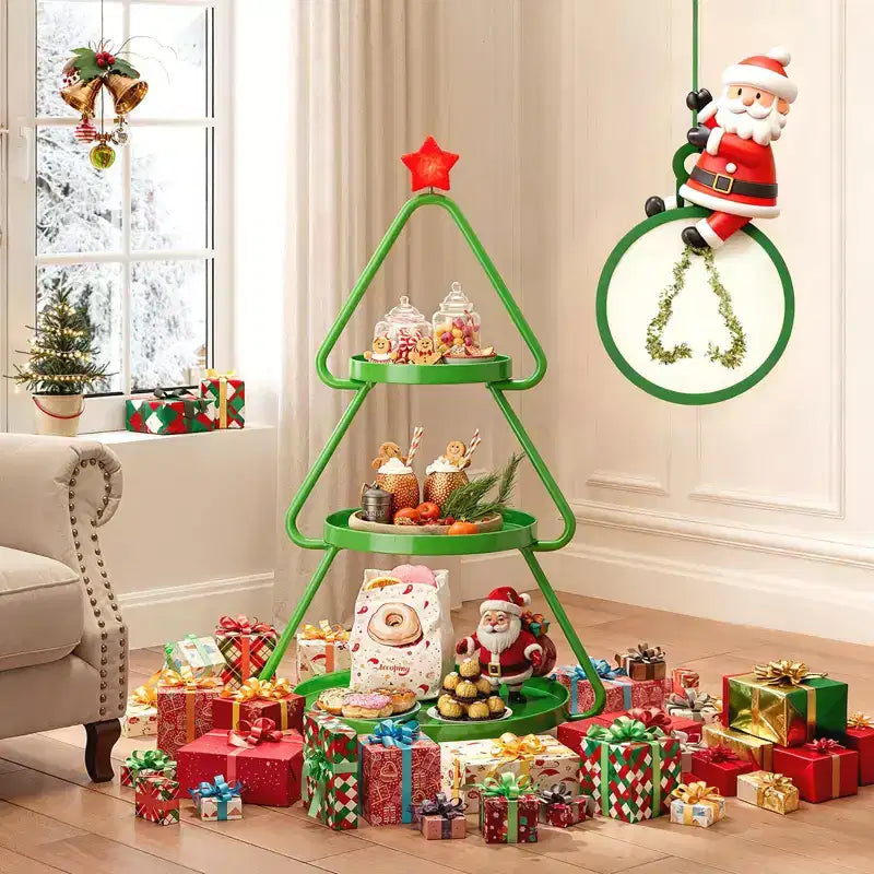 Carrello portaoggetti con ruote per albero di Natale - Scaffale in metallo a 3 ripiani per snack, cupcake e dessert