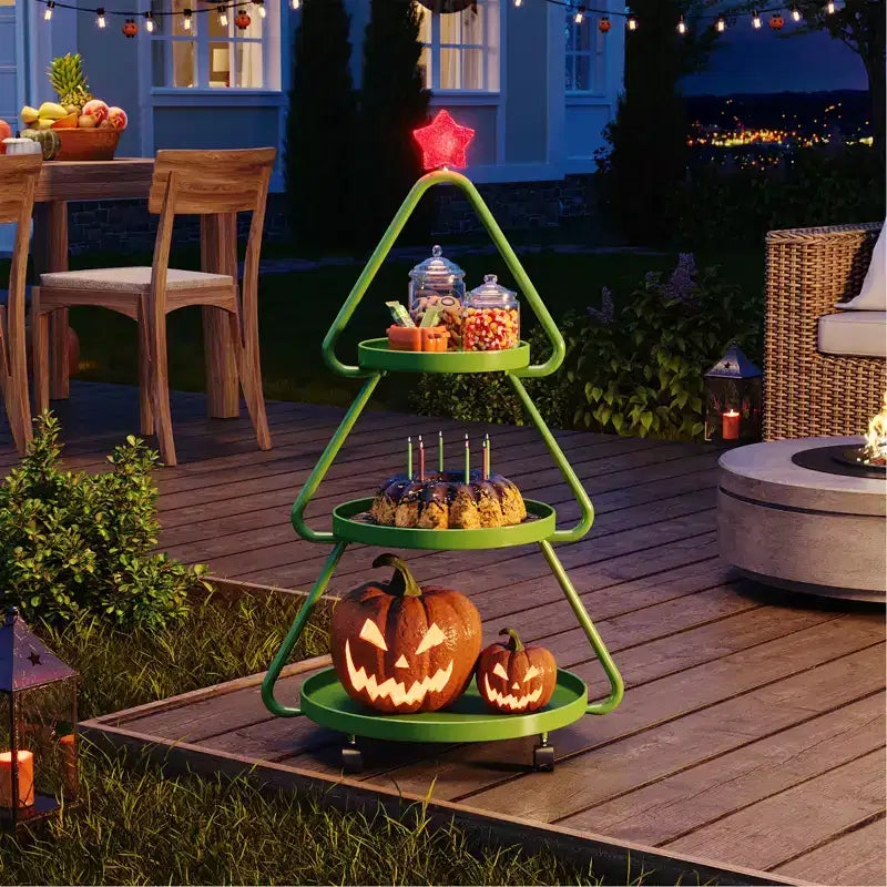Carrello portaoggetti con ruote per albero di Natale - Scaffale in metallo a 3 ripiani per snack, cupcake e dessert