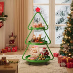 Pinmoco Christmas Tree Rolling Storage Cart, 3-Tier Metal Storage Rack for Snacks Cupcakes & Desserts, End Table for Party and Holiday
