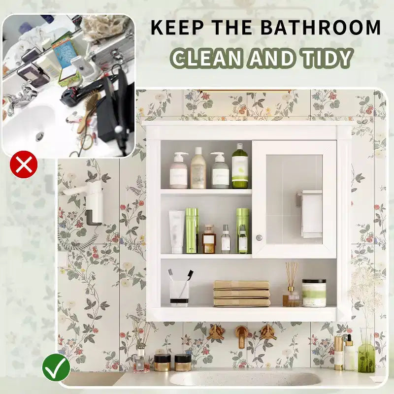Mobiletto a specchio da bagno montato a parete con 4 ripiani, pensile sopra il WC