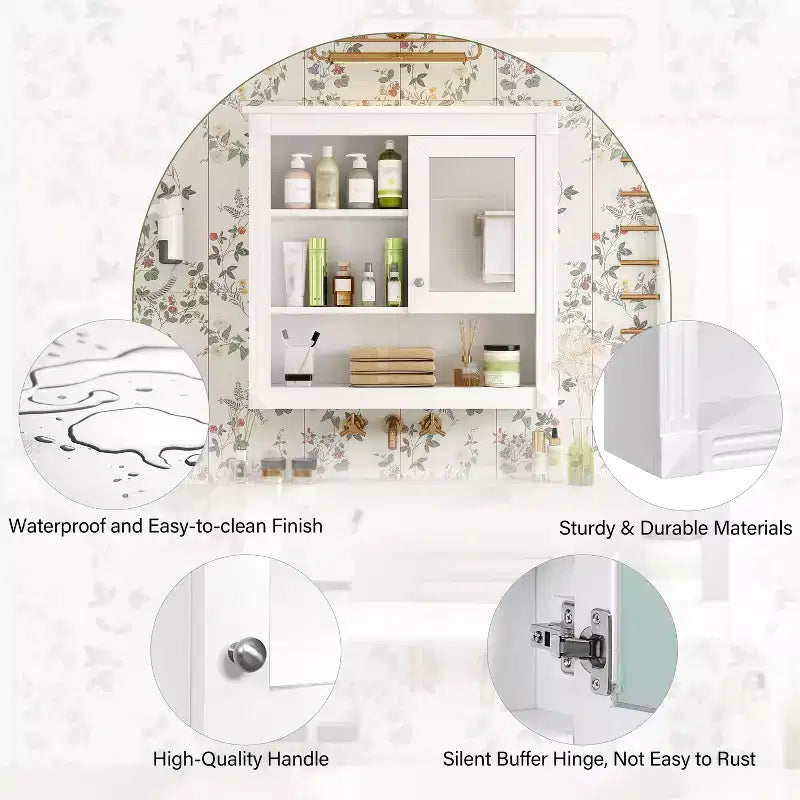 Mobiletto a specchio da bagno montato a parete con 4 ripiani, pensile sopra il WC