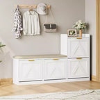 Panca scarpiera da ingresso da 150 cm con 4 cassetti a ribalta, sedile imbottito, mobile contenitore stile rustico, capacità 24 paia, marrone rustico e nero
