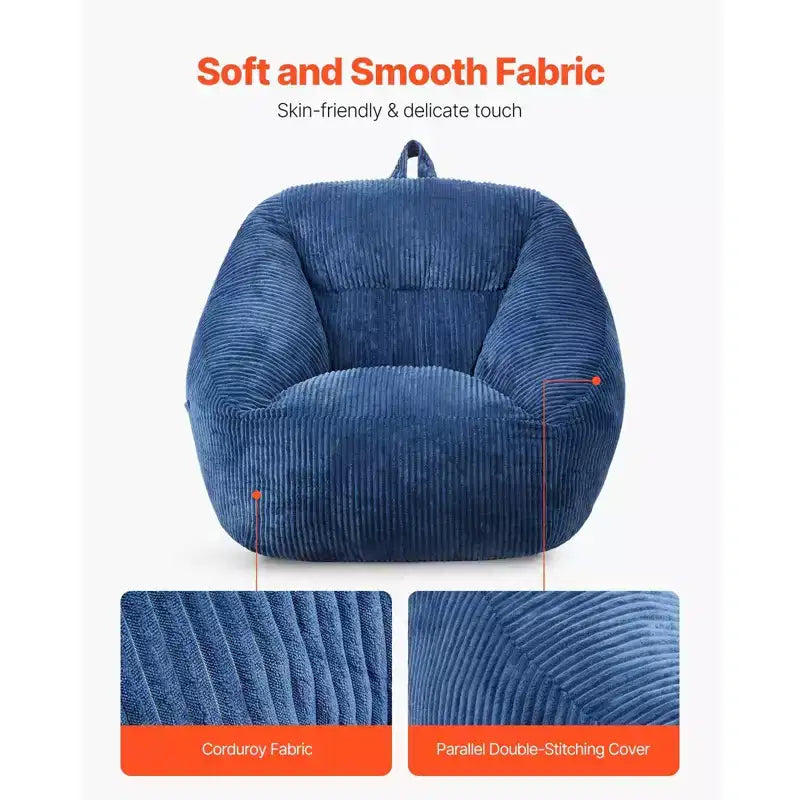 Poltrona a sacco in memory foam da 90 cm con braccioli, tasca portaoggetti e rivestimento in velluto