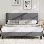 Bed Frame with Upholstered Headboard, Wooden Slats Support, Easy Assembly Mattress Foundation, No Box Spring Needed & Noise Free, Dark Grey