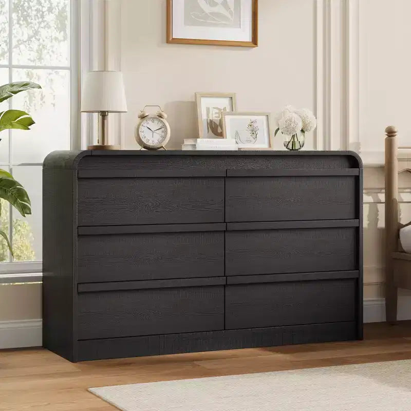 Comò a 6 cassetti con bordo curvo, mobile contenitore indipendente per camera da letto, sala da pranzo e soggiorno