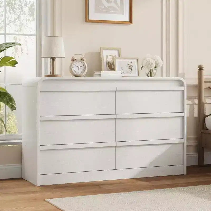 Comò a 6 cassetti con bordo curvo, mobile contenitore indipendente per camera da letto, sala da pranzo e soggiorno