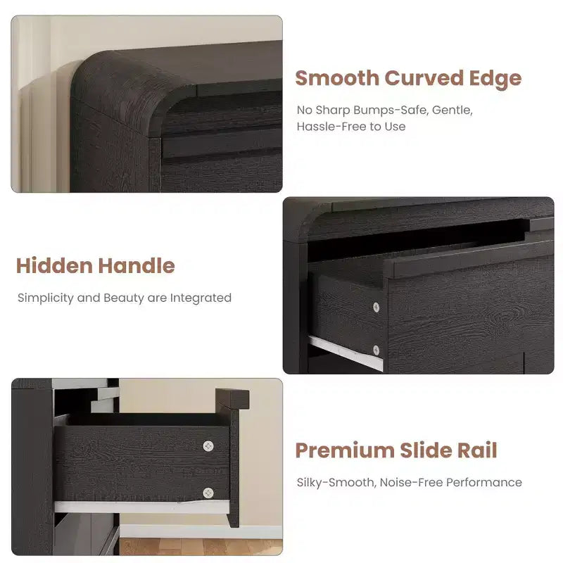 Comò a 6 cassetti con bordo curvo, mobile contenitore indipendente per camera da letto, sala da pranzo e soggiorno