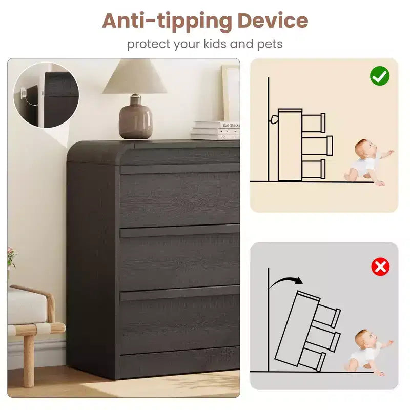 Comò a 6 cassetti con bordo curvo, mobile contenitore indipendente per camera da letto, sala da pranzo e soggiorno