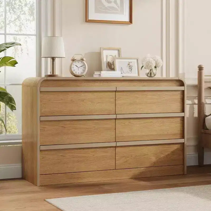 Comò a 6 cassetti con bordo curvo, mobile contenitore indipendente per camera da letto, sala da pranzo e soggiorno