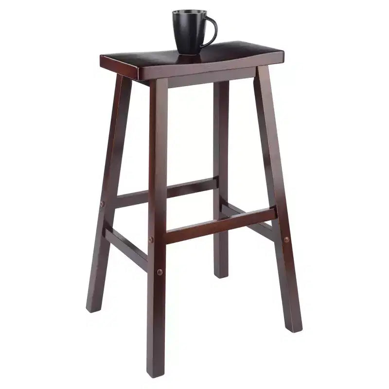 Sgabello da bar con sedile a sella da 29" - Finitura noce anticato, senza schienale, struttura in legno