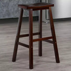 Sgabello da bar con sedile a sella da 29" - Finitura noce anticato, senza schienale, struttura in legno