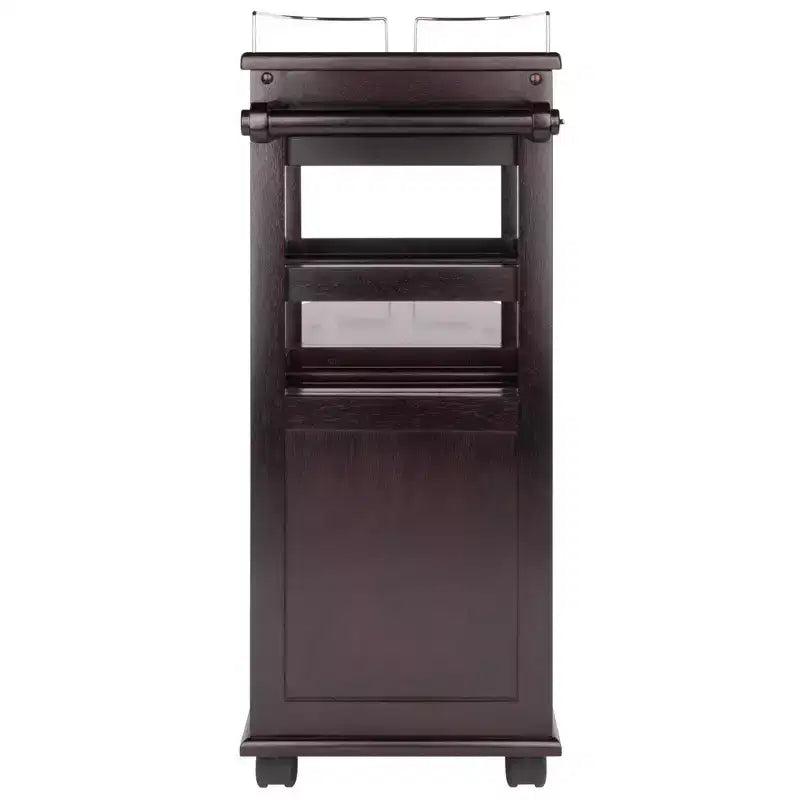 Carrello da Cucina su Ruote con 3 Ripiani, 1 Cassetto e Portabottiglie – Espresso Scuro