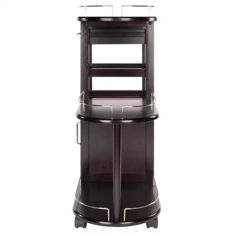Carrello da Cucina su Ruote con 3 Ripiani, 1 Cassetto e Portabottiglie – Espresso Scuro
