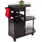 Carrello da Cucina su Ruote con 3 Ripiani, 1 Cassetto e Portabottiglie – Espresso Scuro