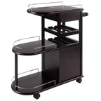 Carrello da Cucina su Ruote con 3 Ripiani, 1 Cassetto e Portabottiglie – Espresso Scuro