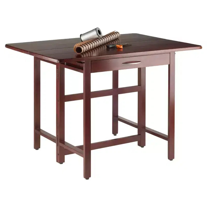 Tavolo da Pranzo Rettangolare con Ante a Caduta – Legno Marrone, 4 Posti