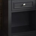 Comodino Nero in Legno con Cassetto e Ripiano Aperto