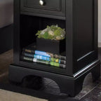 Comodino Nero in Legno con Cassetto e Ripiano Aperto
