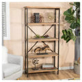Libreria a scaletta industriale a 5 ripiani, struttura in metallo e ripiani in legno, altezza 174 cm, capacità 113 kg