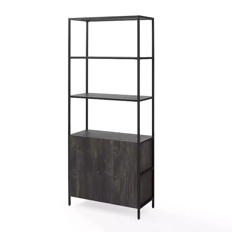 Libreria Industriale a 5 Ripiani con Ante a Armadietto da 204,5 cm – Struttura in Acciaio e Rivestimento in Legno