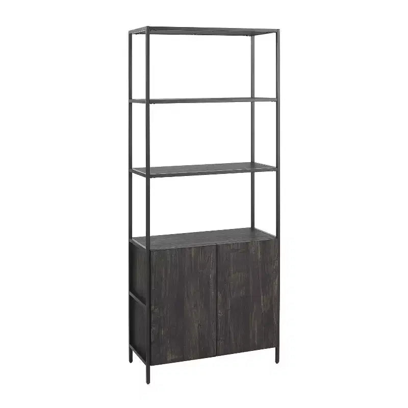 Libreria Industriale a 5 Ripiani con Ante a Armadietto da 204,5 cm – Struttura in Acciaio e Rivestimento in Legno