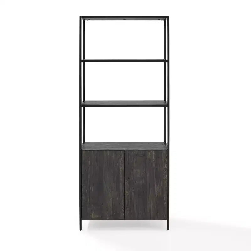 Libreria Industriale a 5 Ripiani con Ante a Armadietto da 204,5 cm – Struttura in Acciaio e Rivestimento in Legno
